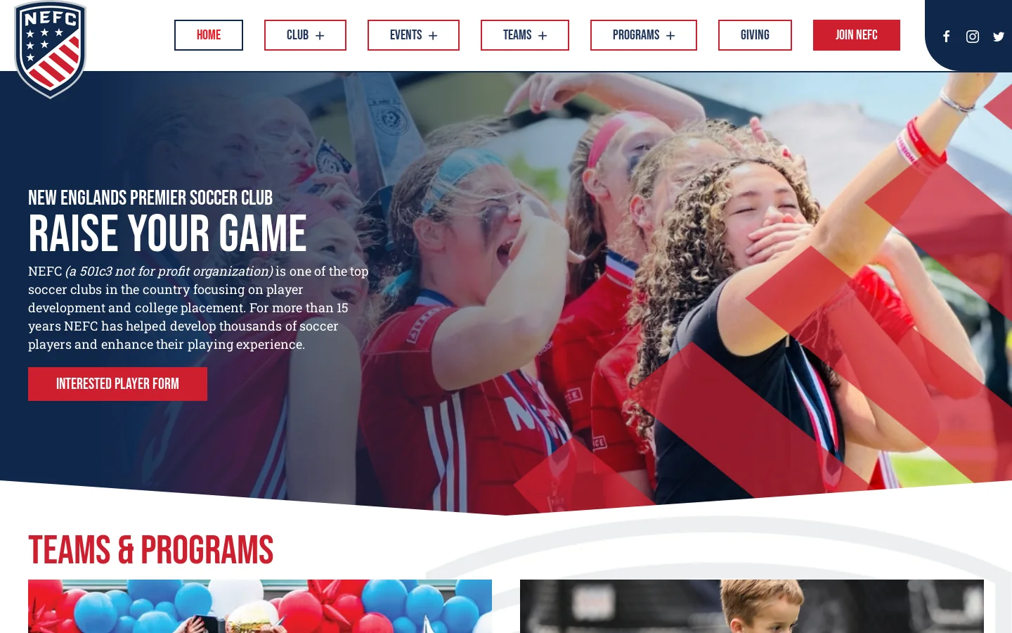 NEFC Homepage screenshot