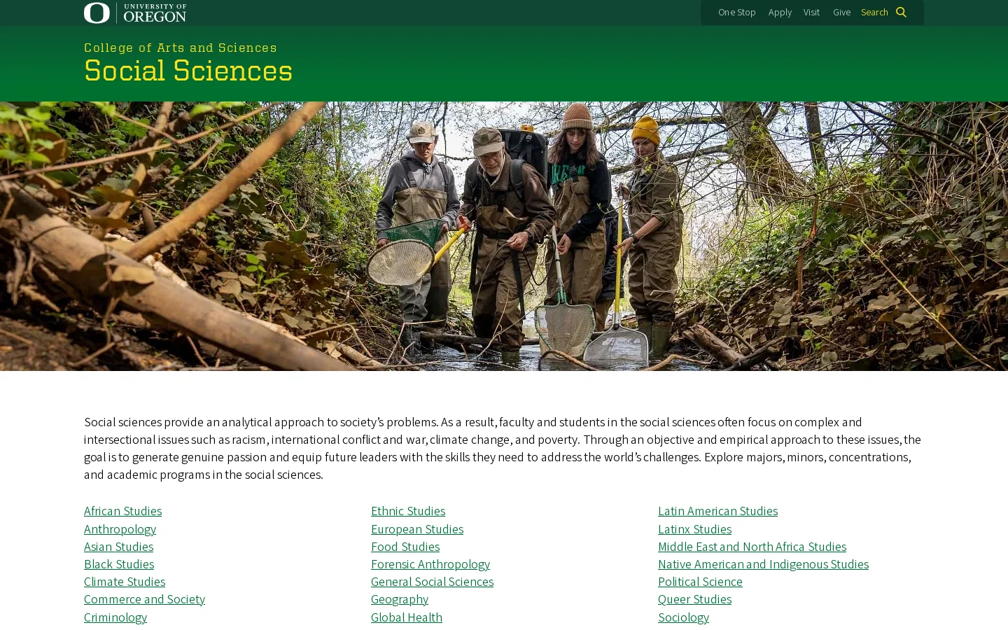 Social Sciences Homepage screenshot