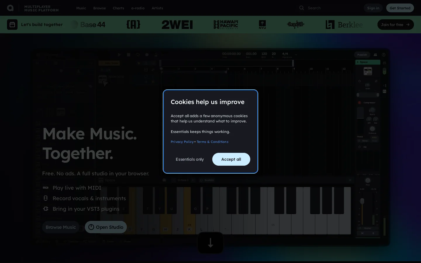 Audiotool Homepage screenshot