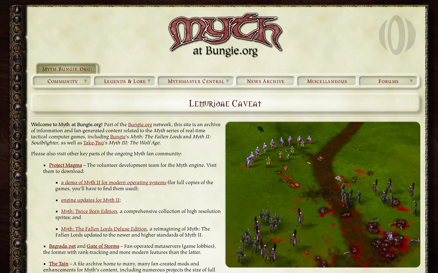 Myth.Bungie.Org Homepage screenshot