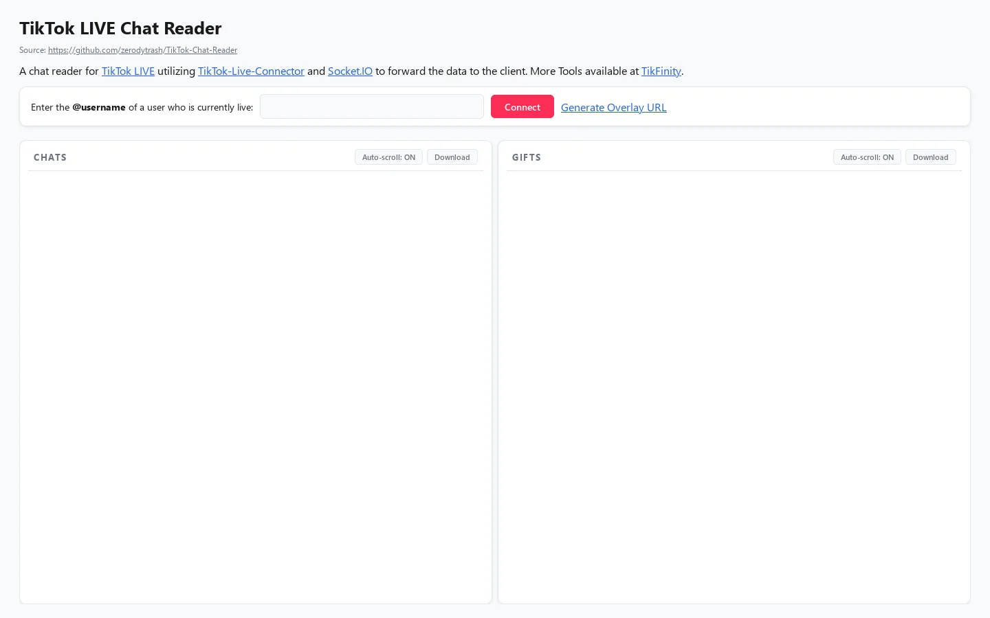 TikTok LIVE Chat Reader (Demo) Homepage screenshot