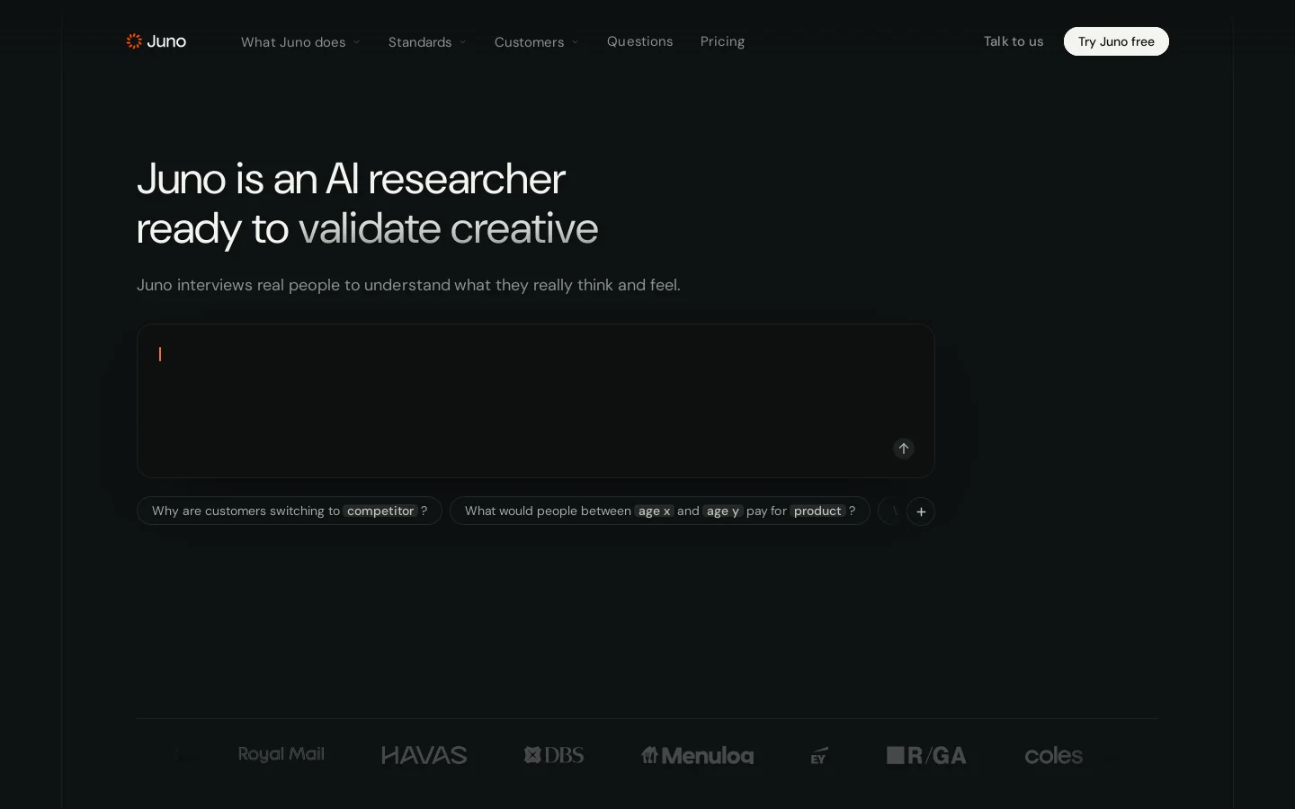 Juno · AI for Qualitative Research Homepage screenshot