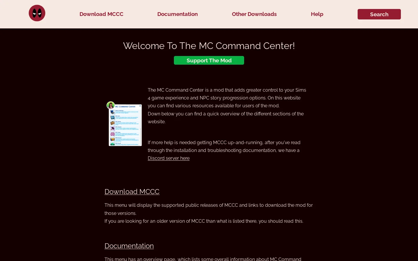 The MC Command Center Homepage screenshot
