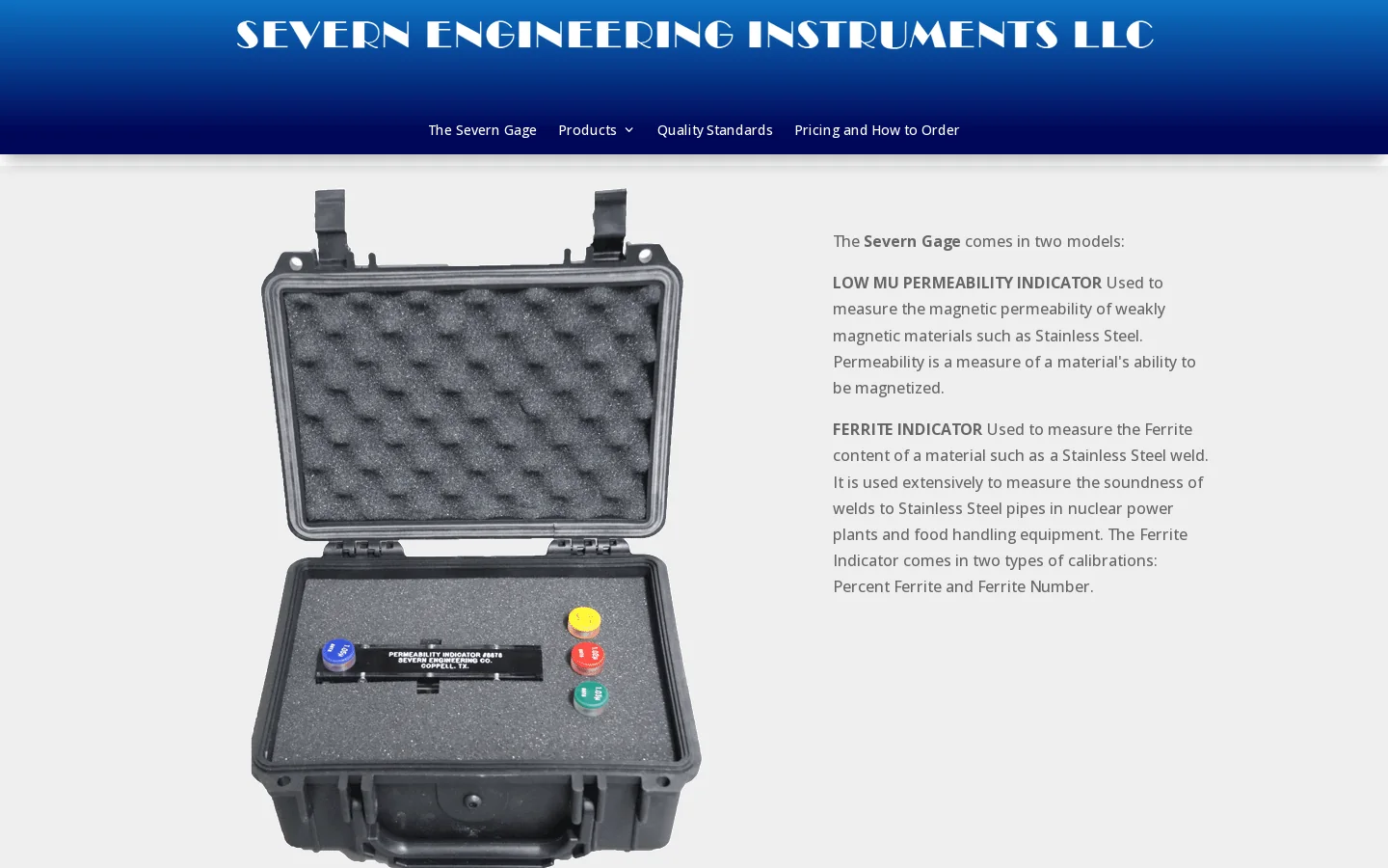 Severn Engineering Instruments LLC Homepage screenshot