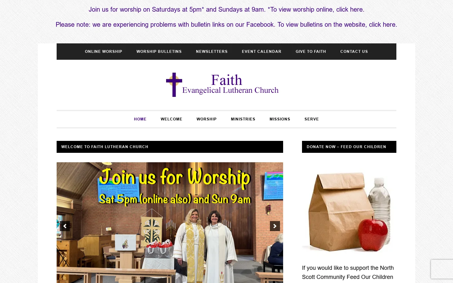 Faith Lutheran Eldridge Homepage screenshot