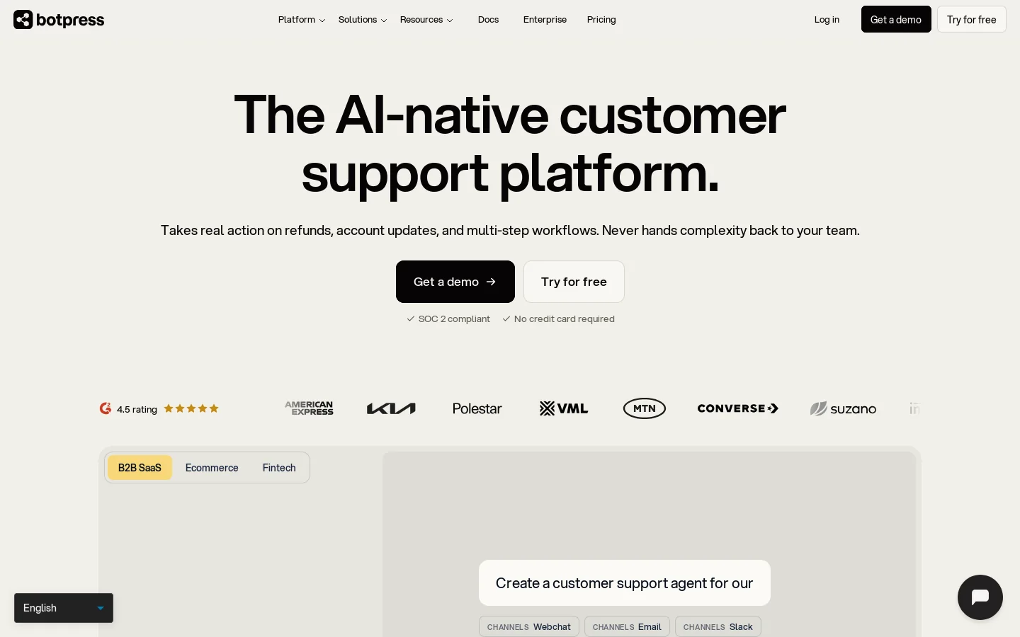 Botpress Homepage screenshot