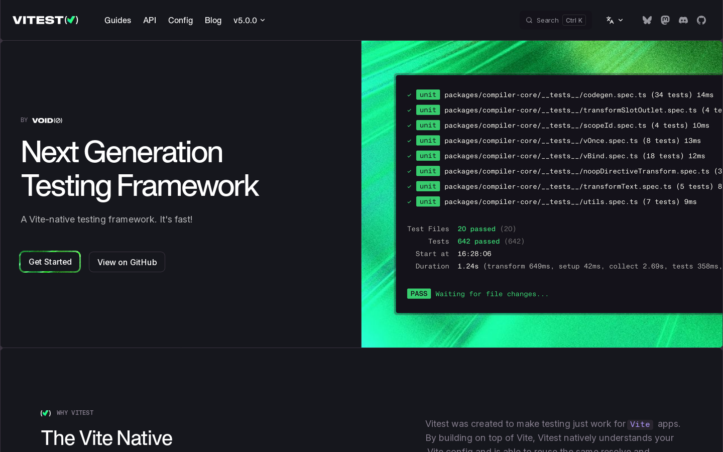 Vitest Homepage screenshot