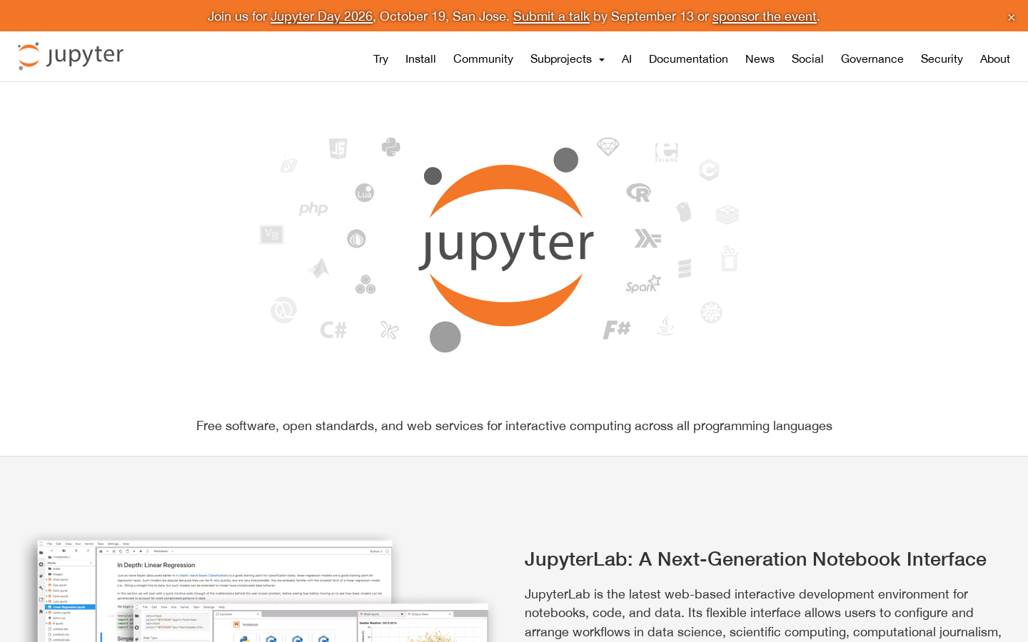 Project Jupyter | Home Homepage screenshot