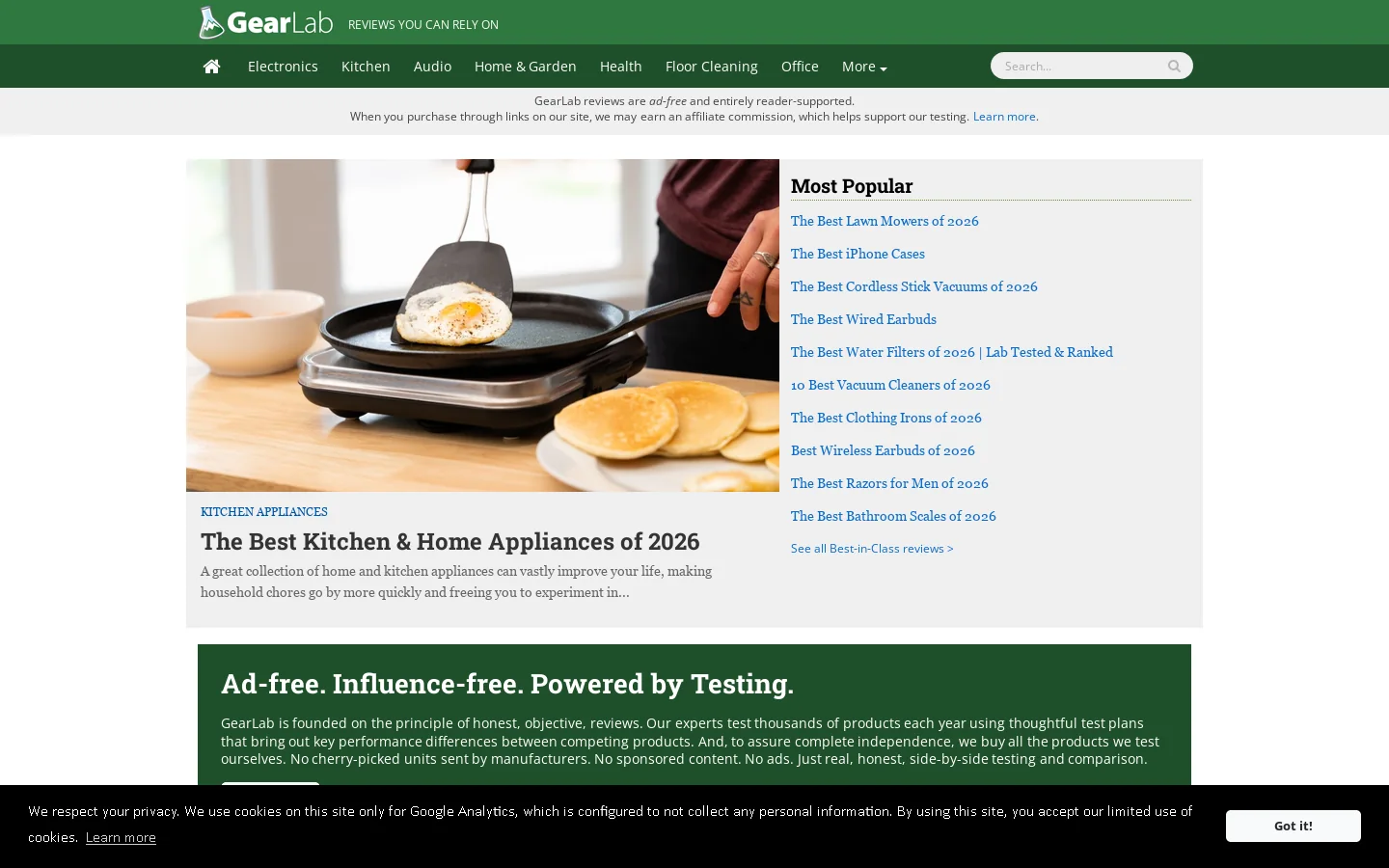 TechGearLab Homepage screenshot