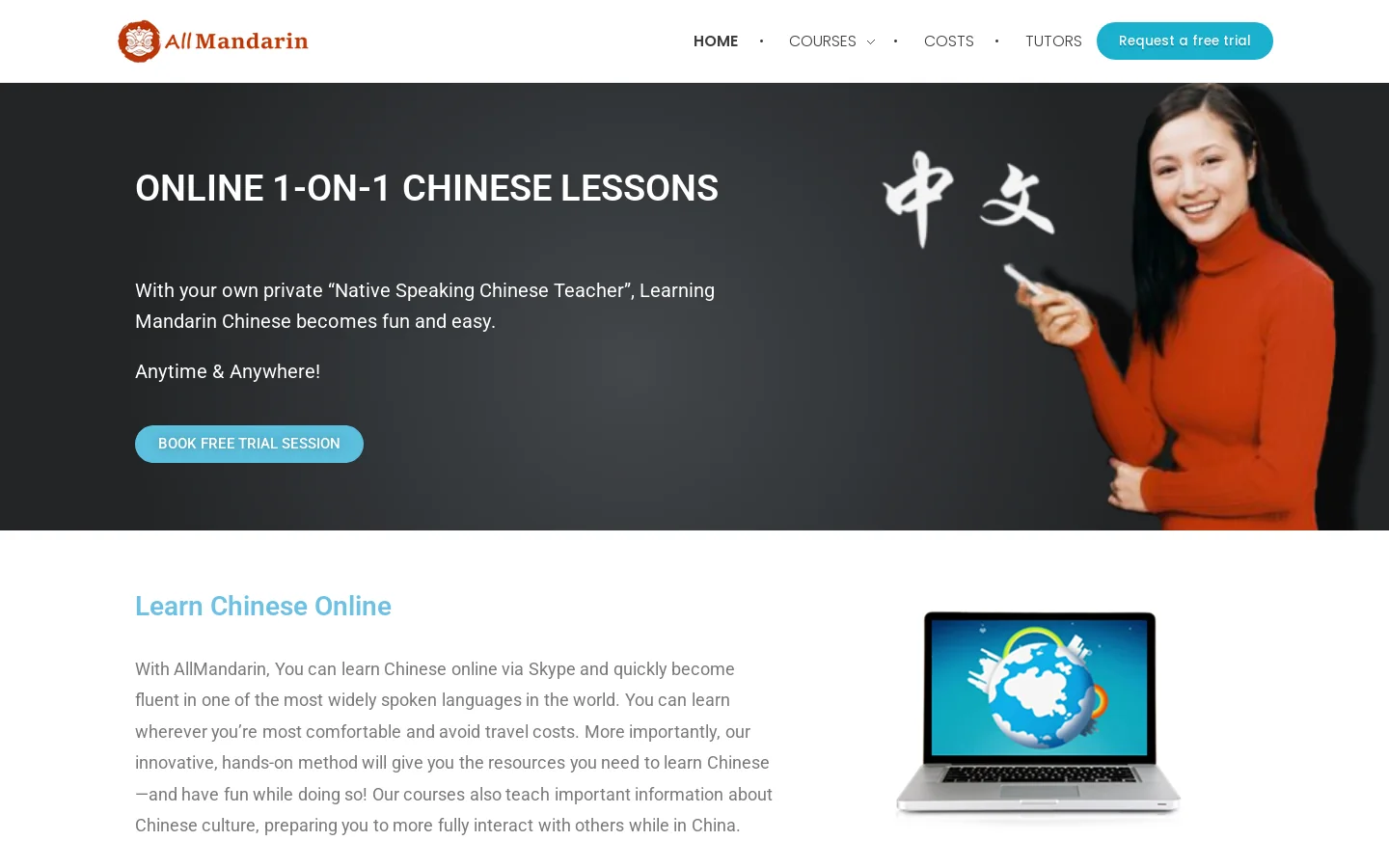 Learn Chinese Online via Skype | Simple way to learn Chinese Homepage screenshot