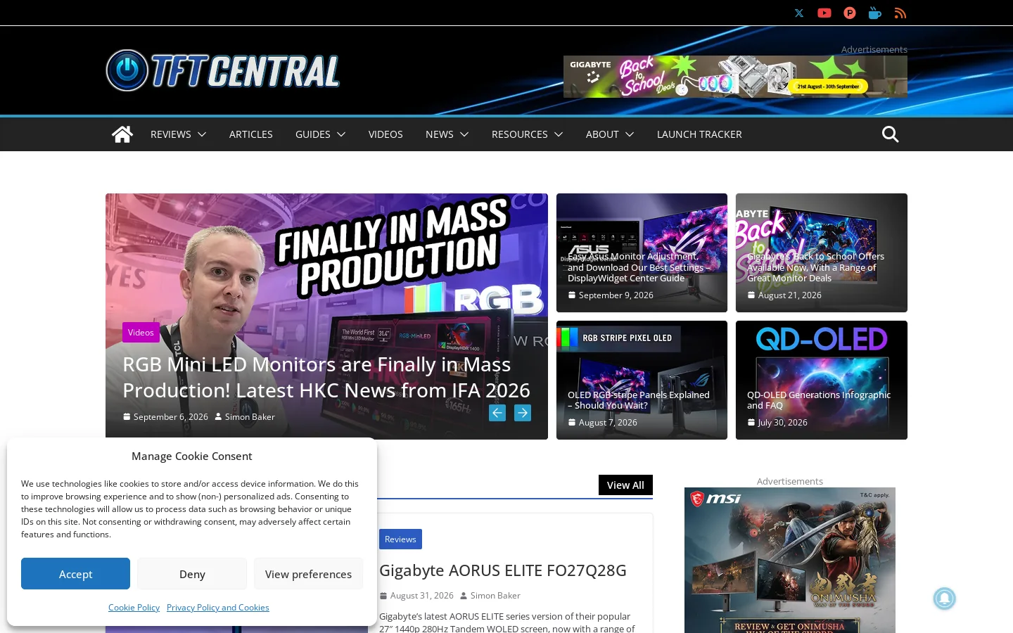 TFTCentral Homepage screenshot