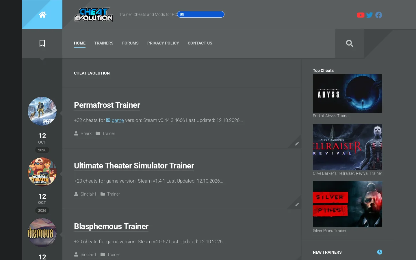 Cheat Evolution Homepage screenshot
