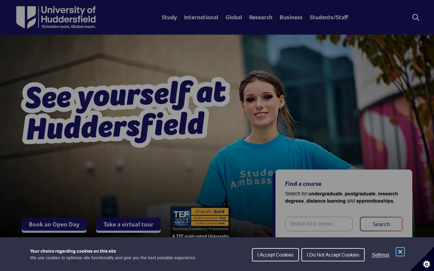 University of Huddersfield Homepage screenshot