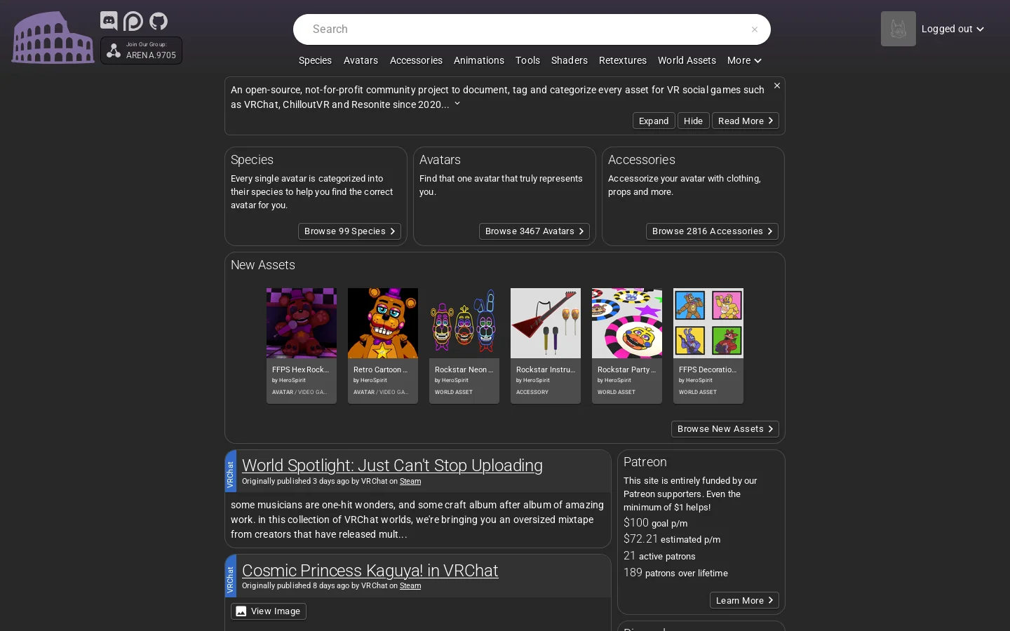 The VRCArena Project Homepage screenshot