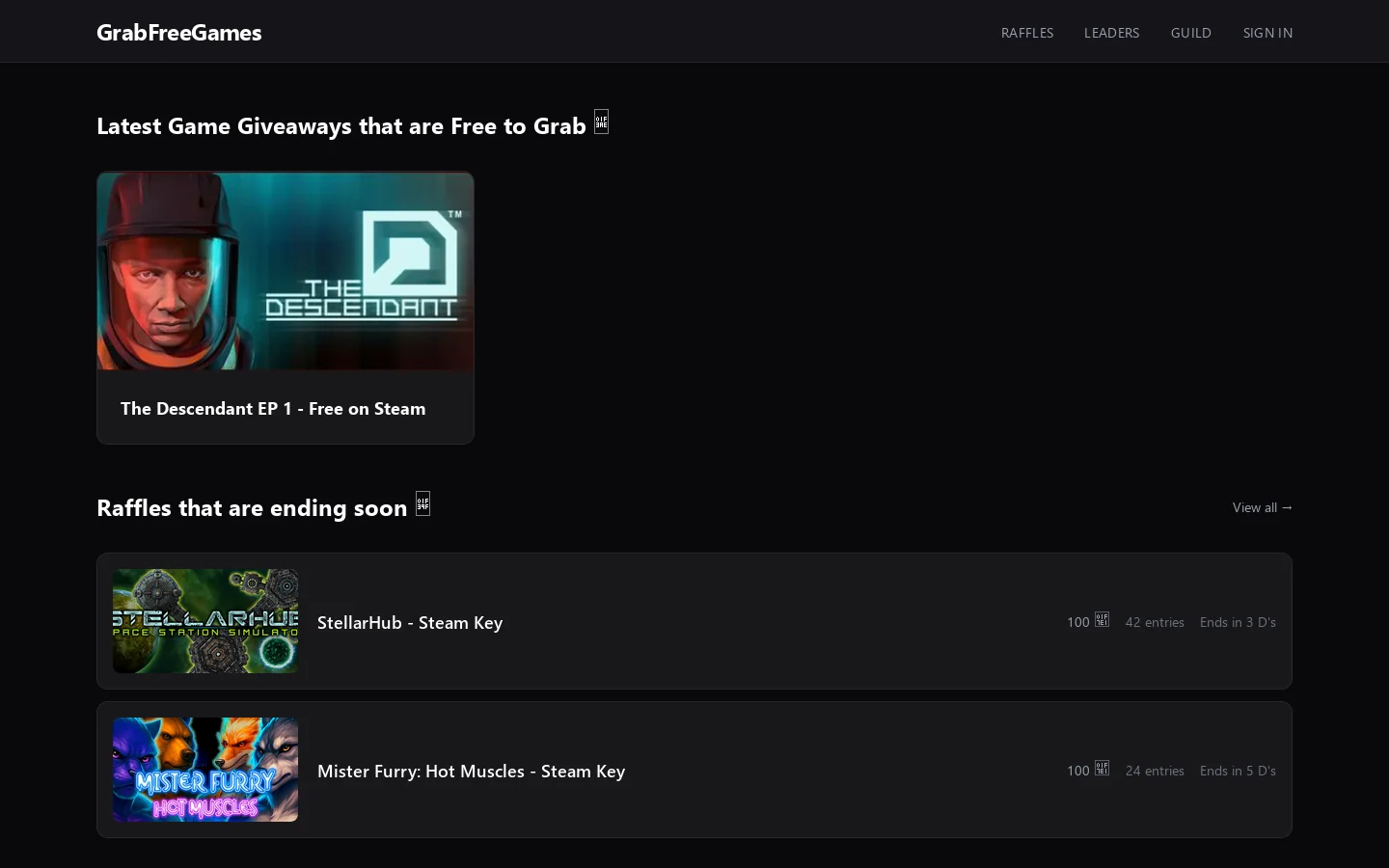 GrabFreeGames Homepage screenshot