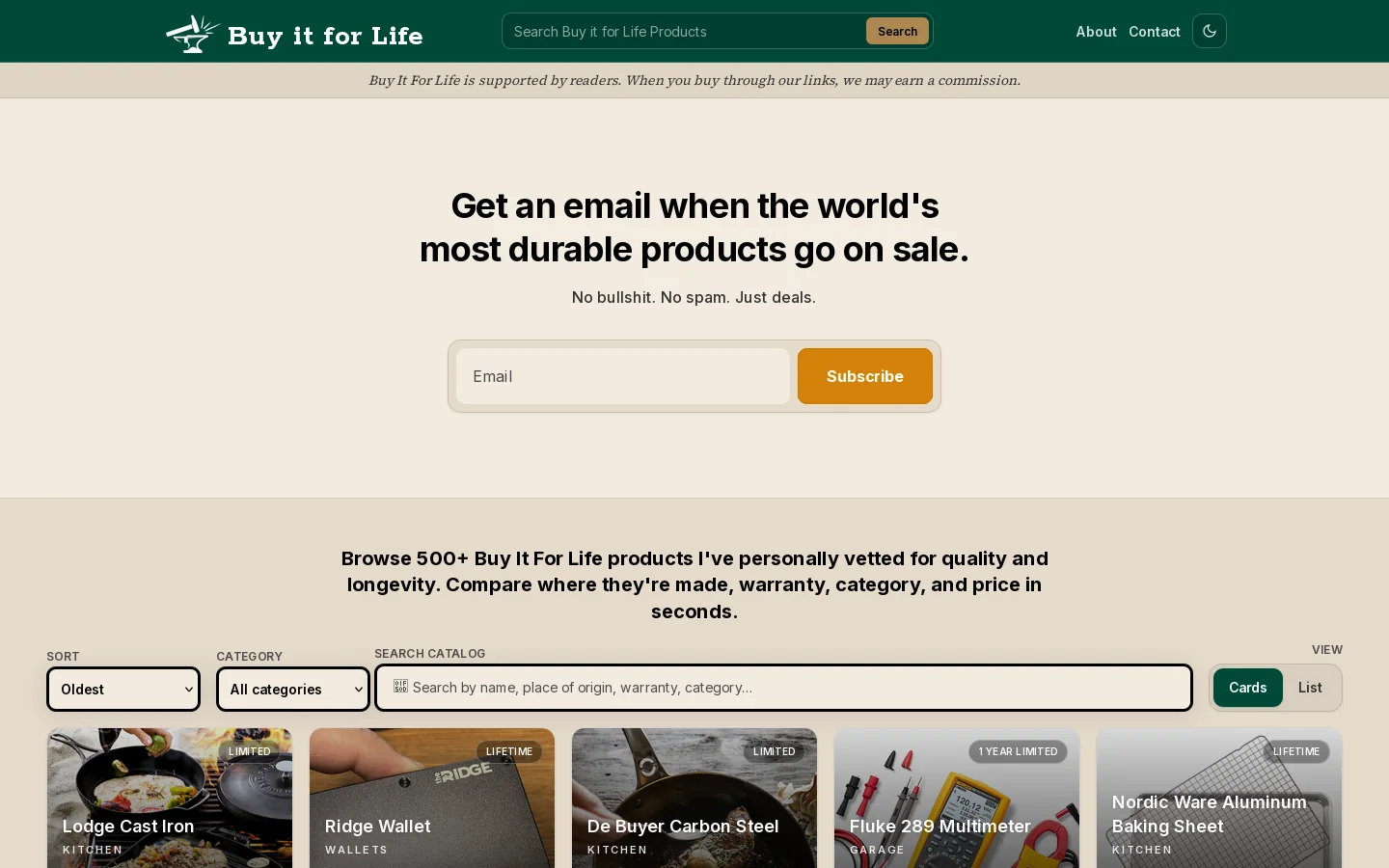 Buy It For Life Homepage screenshot