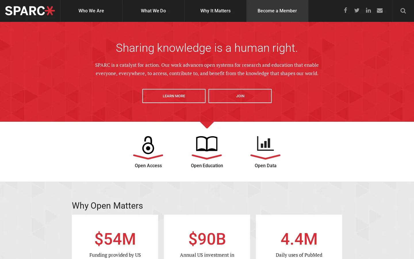 SPARC: Advancing Open Access, Open Data, Open Education Homepage screenshot