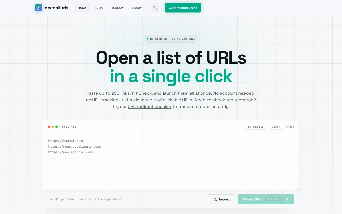 OpenAllURLs Homepage screenshot