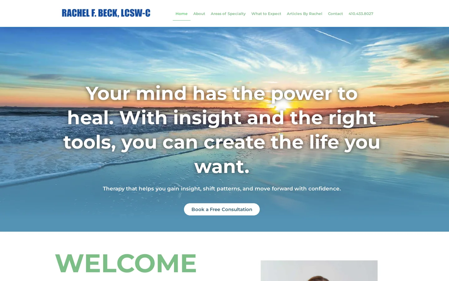 Virtual Therapy for Adults & Couples in Maryland | Rachel Beck, LCSW-C Homepage screenshot
