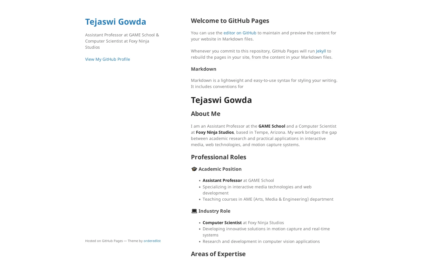 Tejaswi Gowda Homepage screenshot
