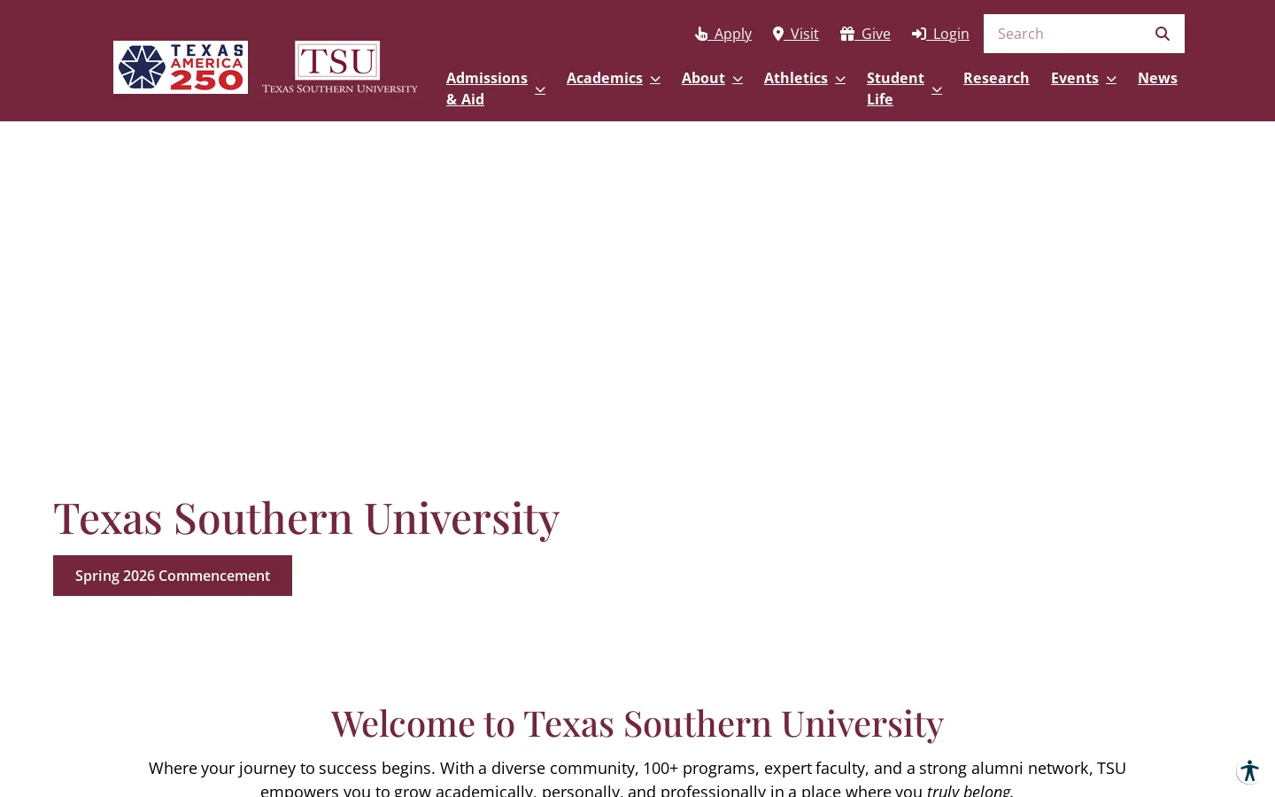 Welcome to TSU – Academic Excellence & Community Belonging Homepage screenshot