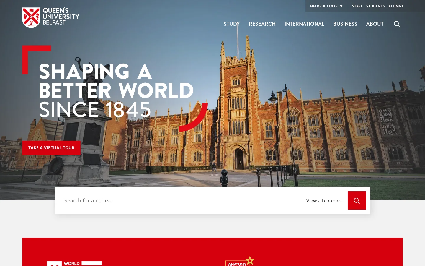 Queen's University Belfast: Shaping a Better World since 1845 Homepage screenshot