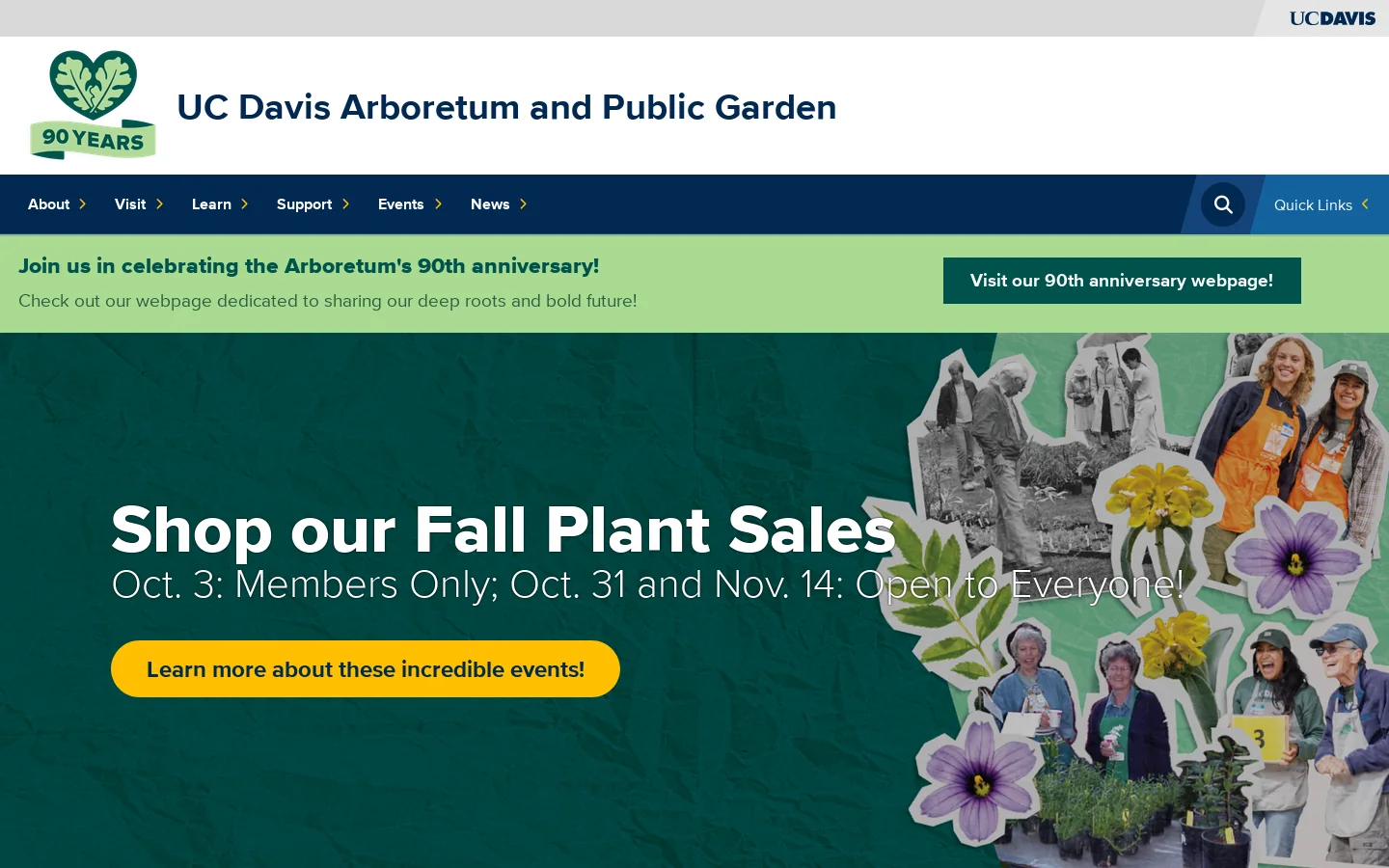 UC Davis Arboretum and Public Garden Homepage screenshot