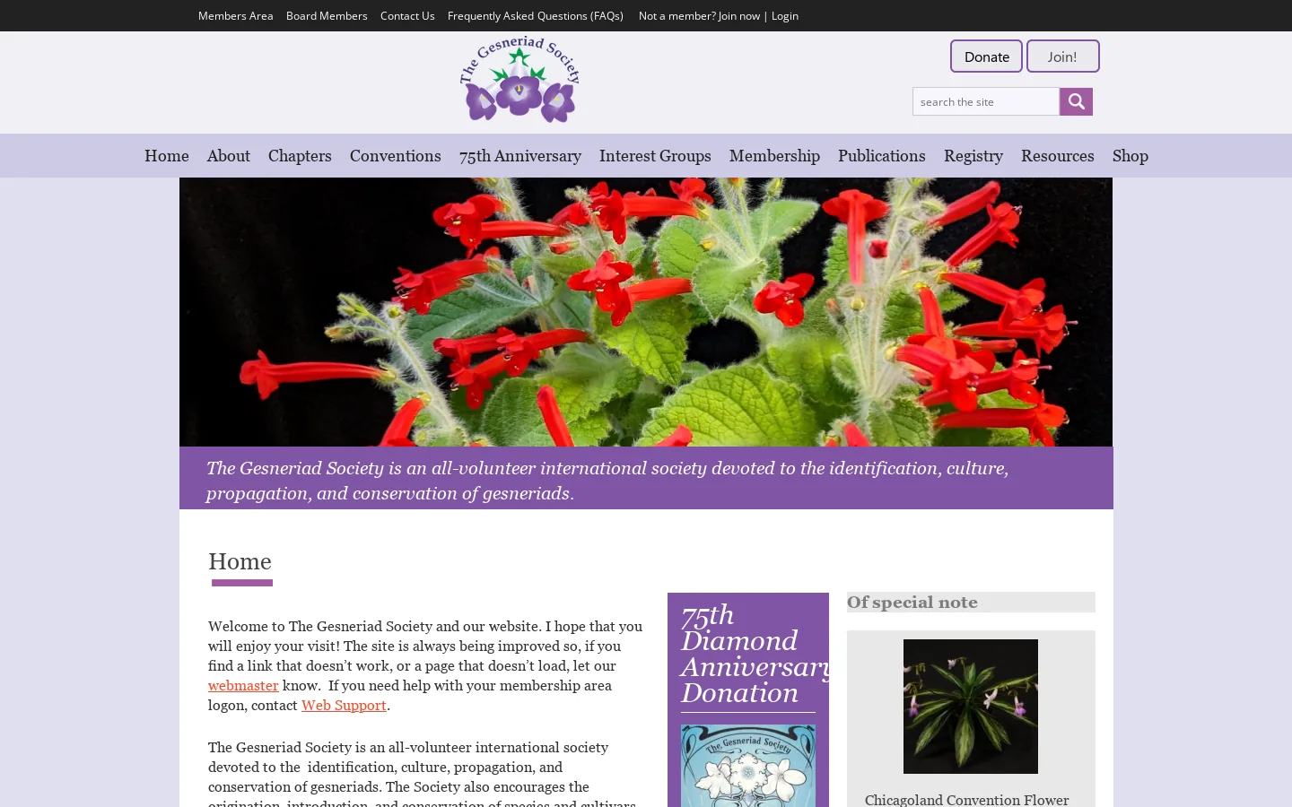 gesneriadsociety.org Homepage screenshot