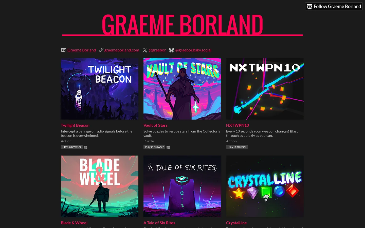 Graeme Borland - itch.io Homepage screenshot