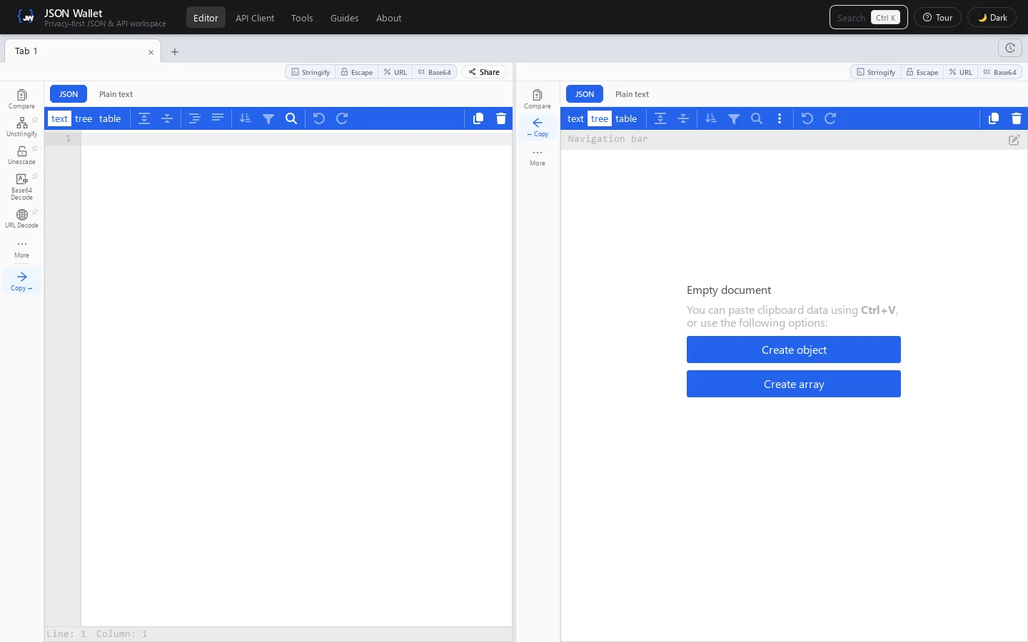 JSON Wallet Homepage screenshot