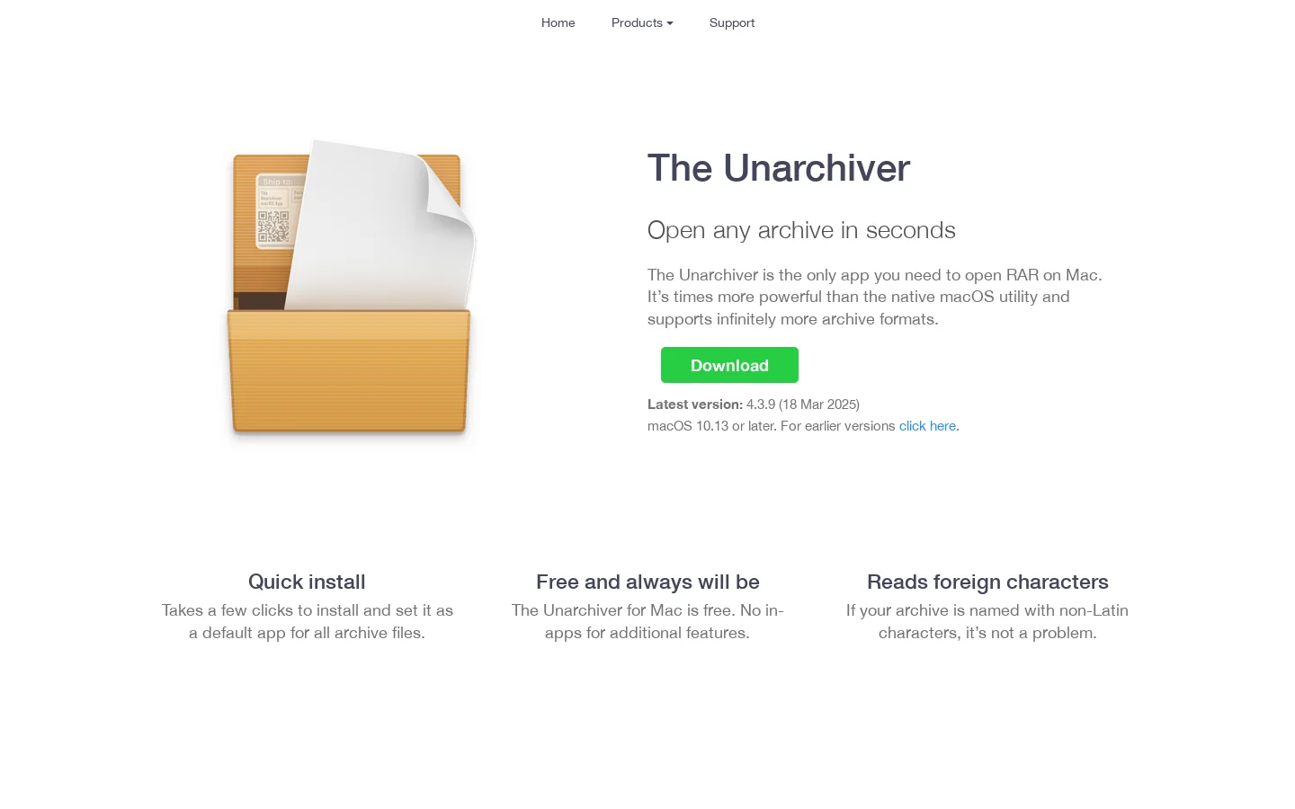 The Unarchiver Homepage screenshot