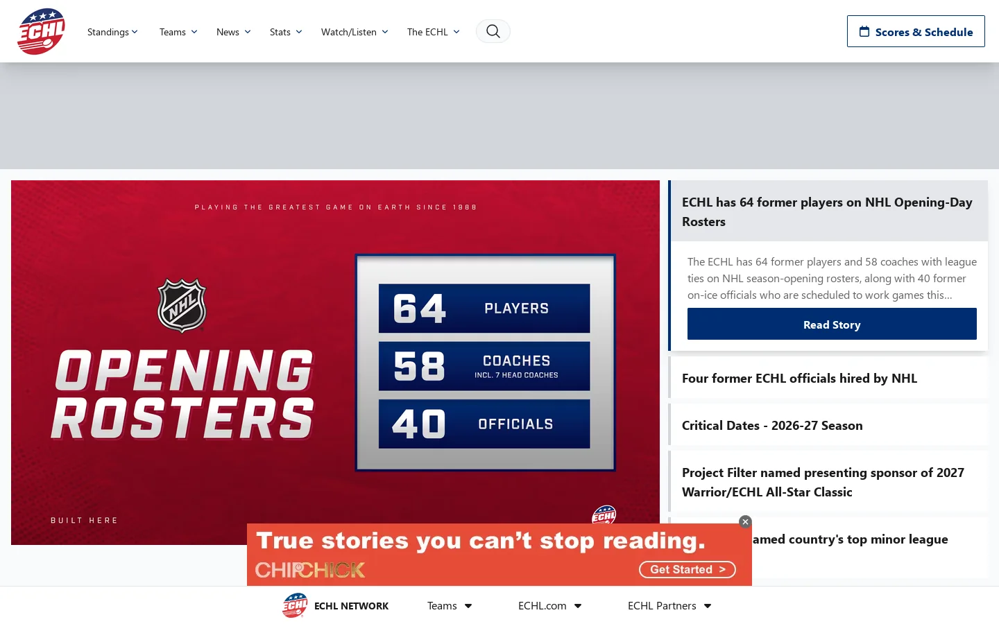 ECHL Homepage screenshot