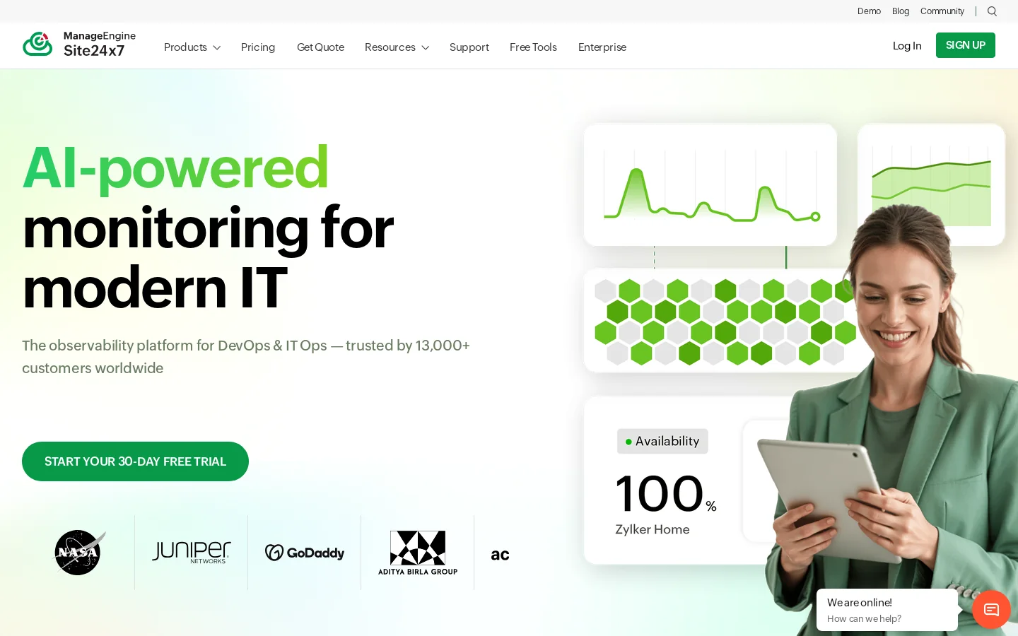 Site24x7 Homepage screenshot
