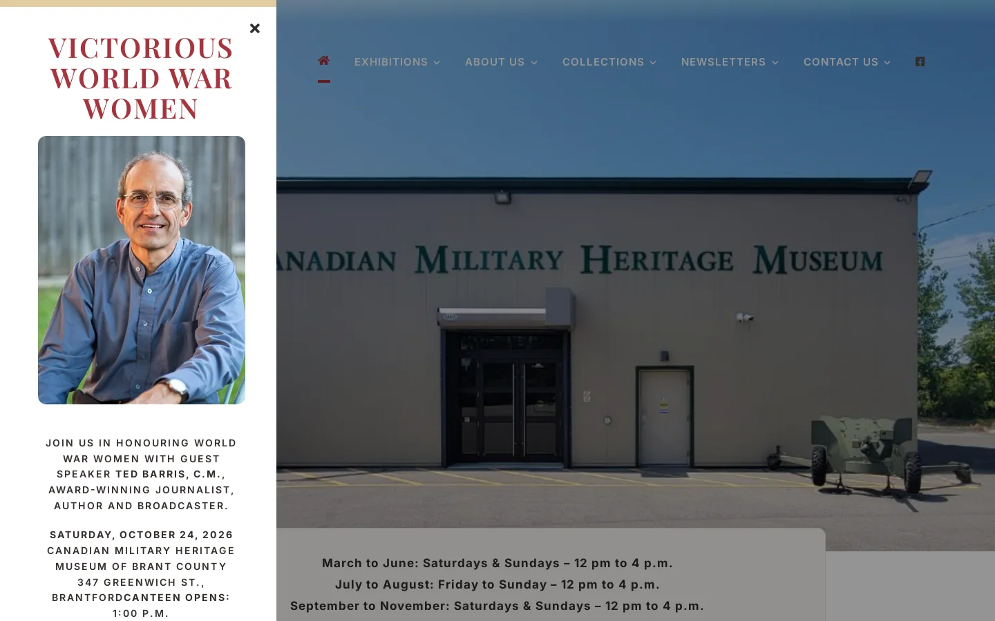 Canadian Military Heritage Museum of Brant County Homepage screenshot