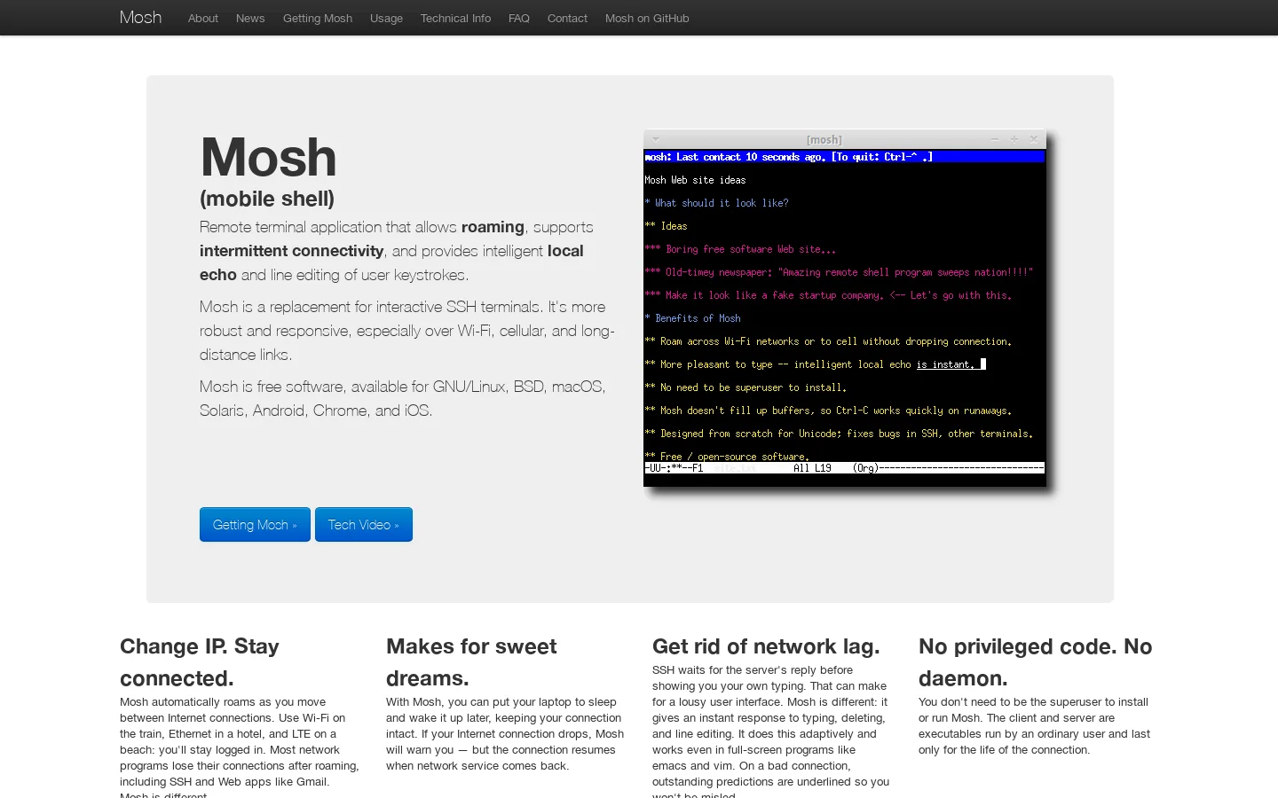 Mosh Homepage screenshot