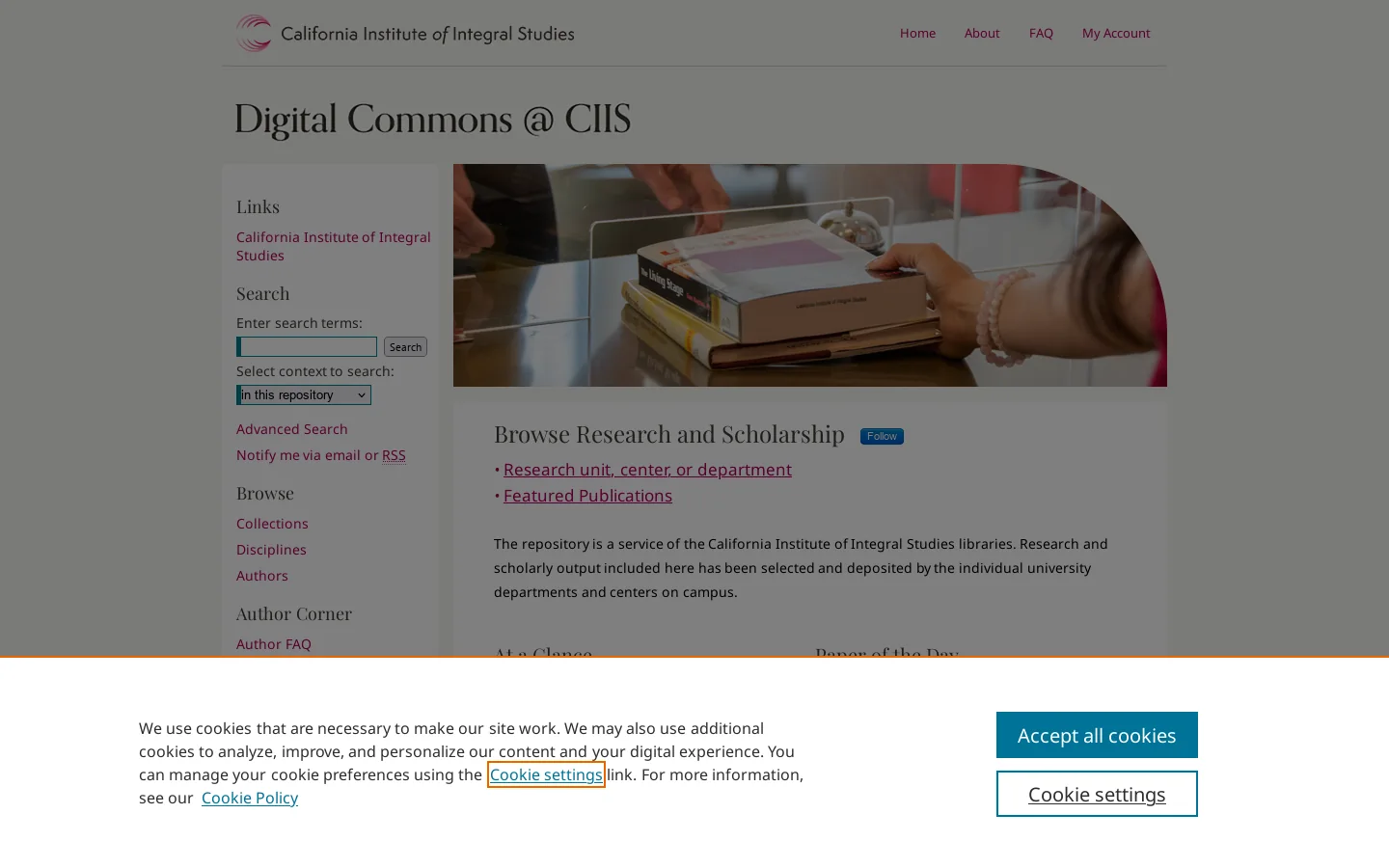 Digital Commons @ CIIS Homepage screenshot