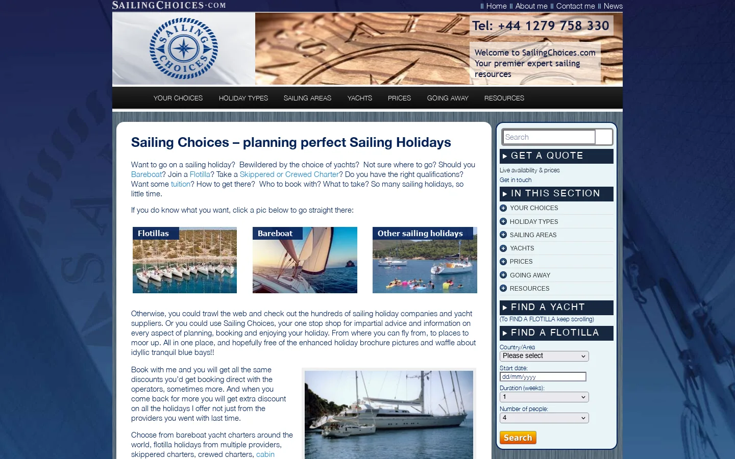 Sailing Choices Homepage screenshot