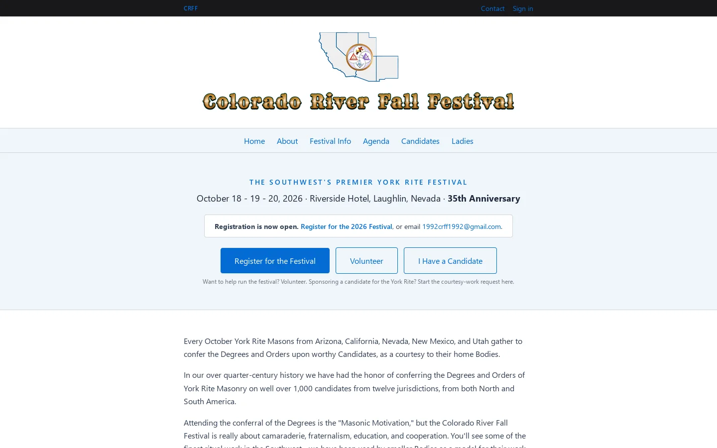 Home · Colorado River Fall Festival Homepage screenshot