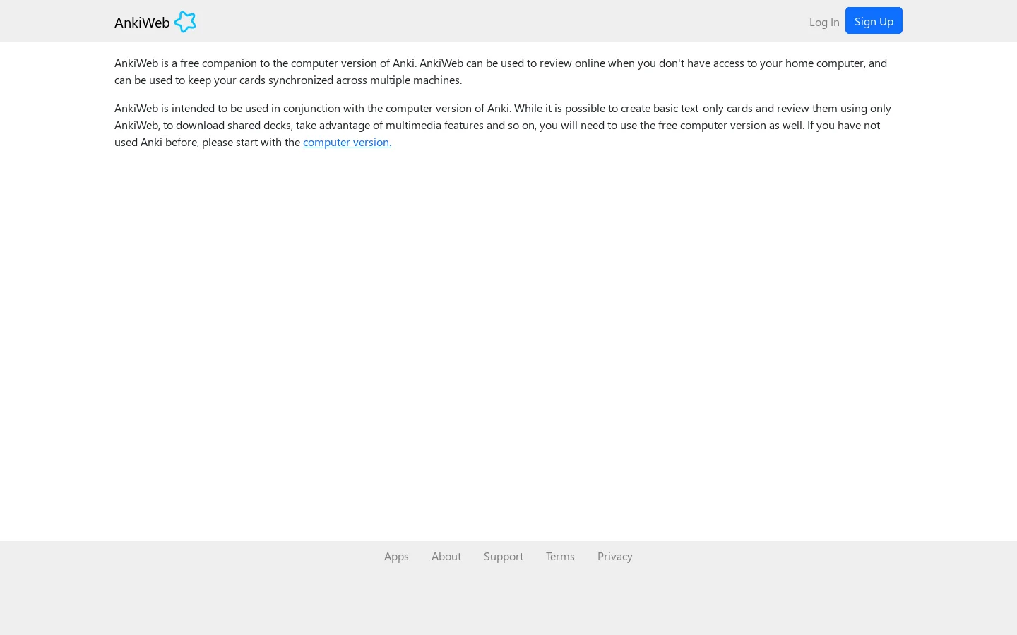 AnkiWeb Homepage screenshot