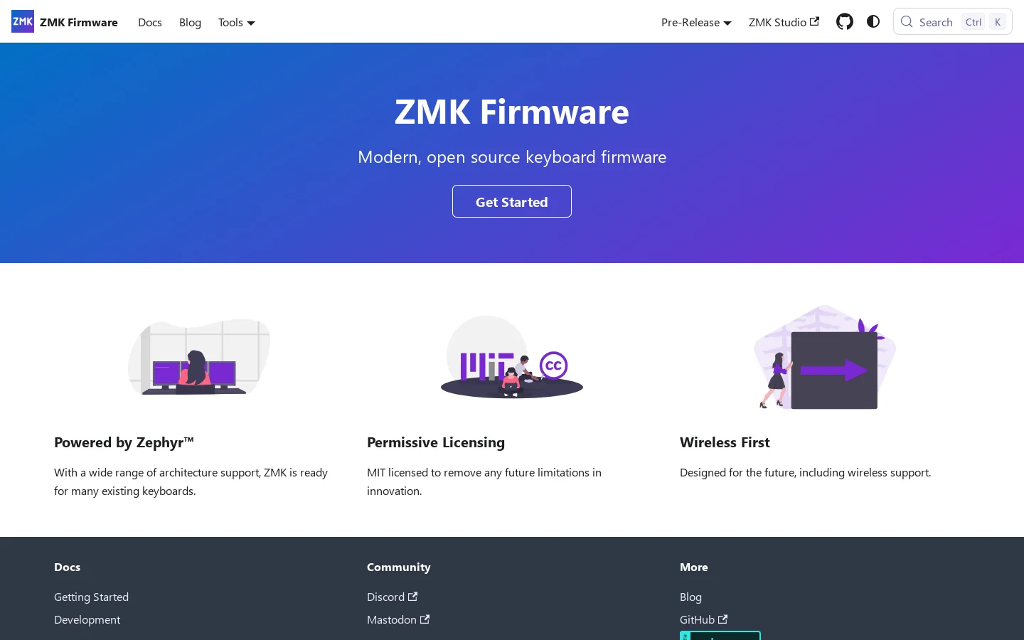 ZMK Firmware Homepage screenshot