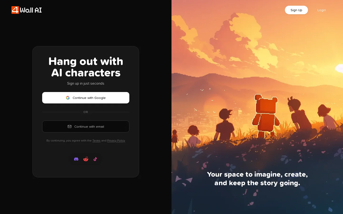 4Wall AI | Chat with AI Characters Homepage screenshot