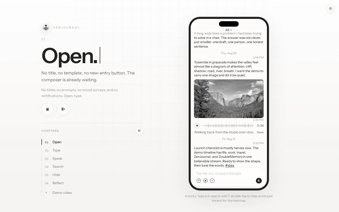 ZenJournal | Private Journaling App for Fast, Minimal Logging Homepage screenshot