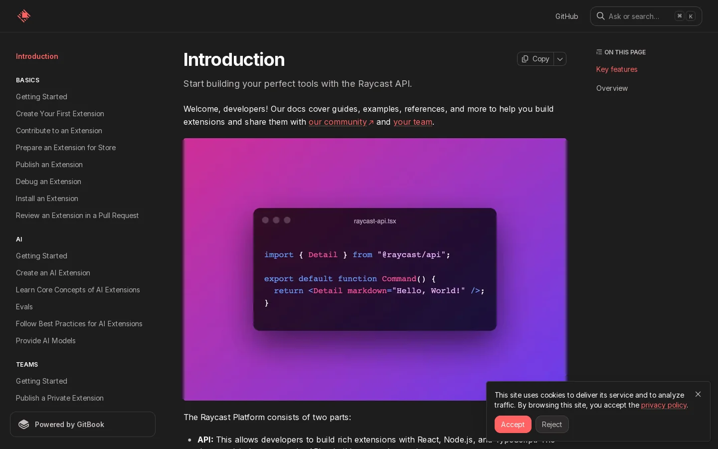Introduction | Raycast API Homepage screenshot