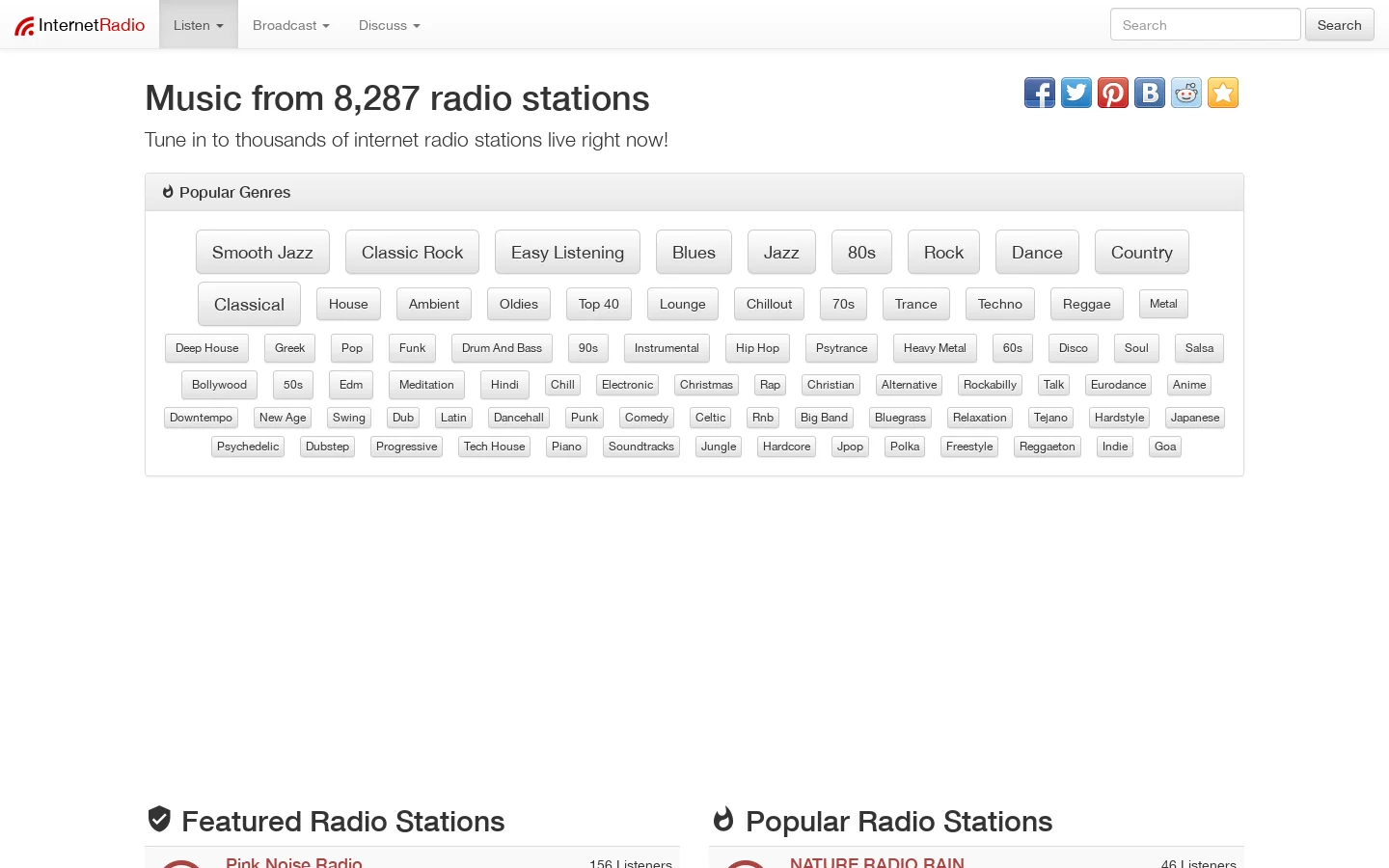 Internet Radio Homepage screenshot