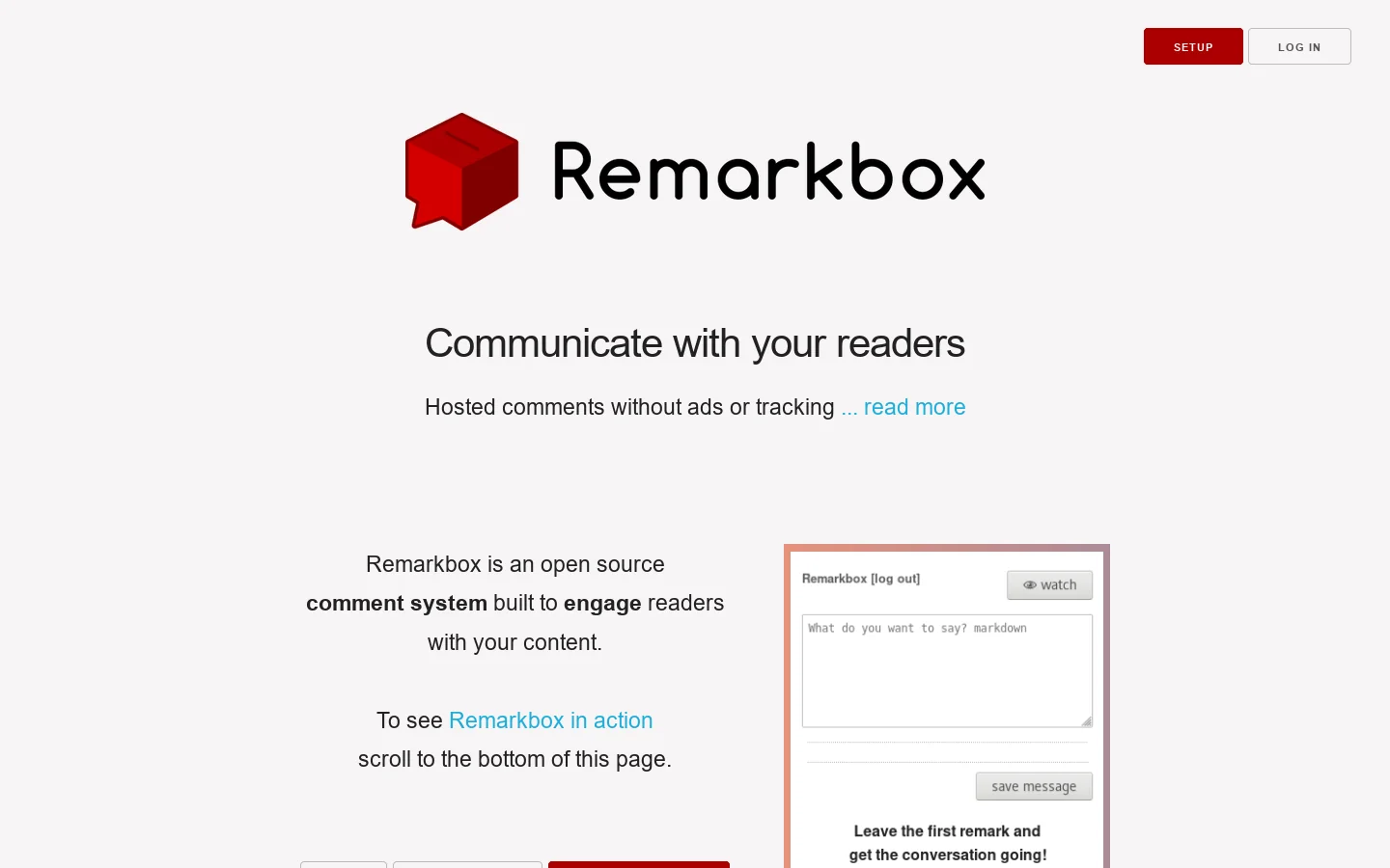Remarkbox Homepage screenshot