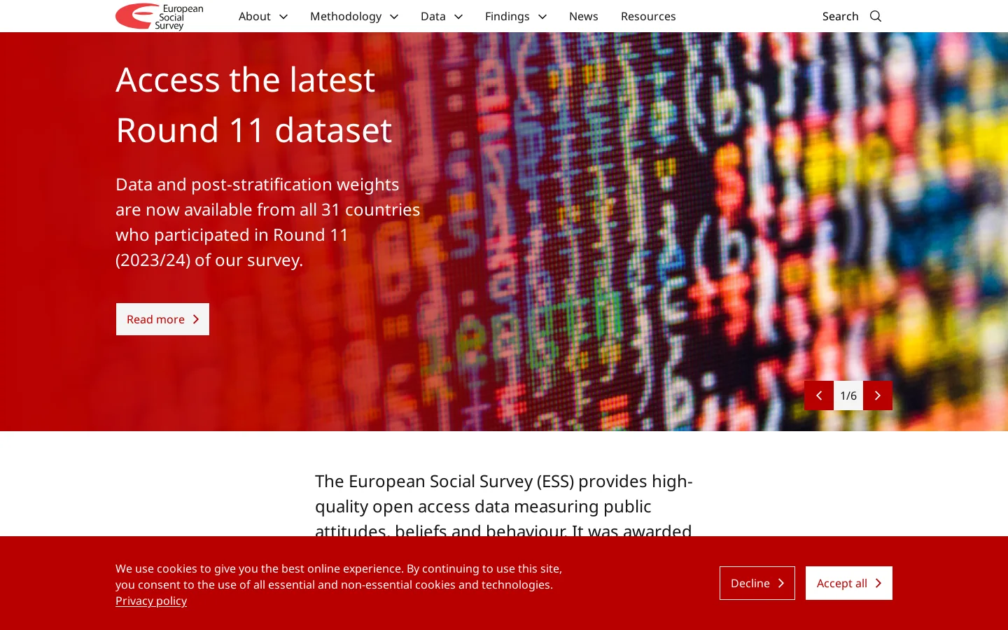 European Social Survey Homepage screenshot