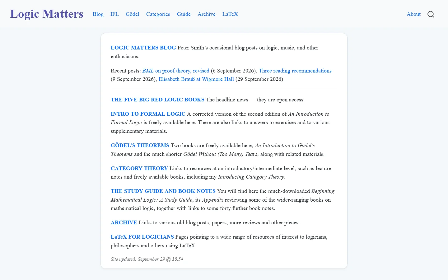 Logic Matters Homepage screenshot