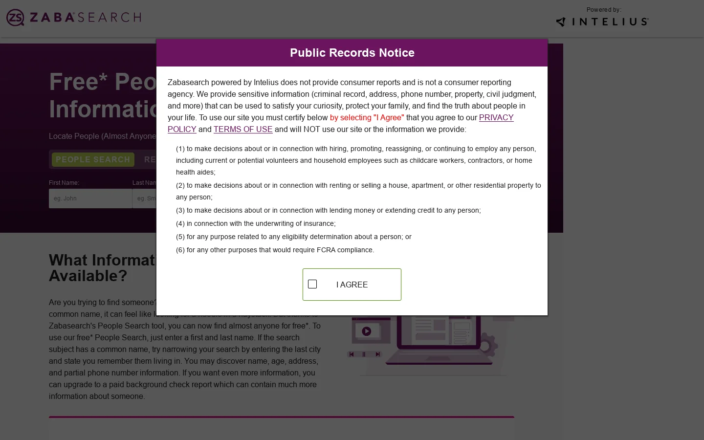 ZabaSearch Homepage screenshot