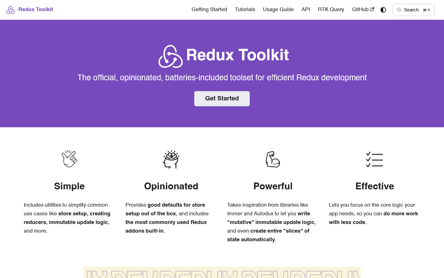Redux Toolkit Homepage screenshot
