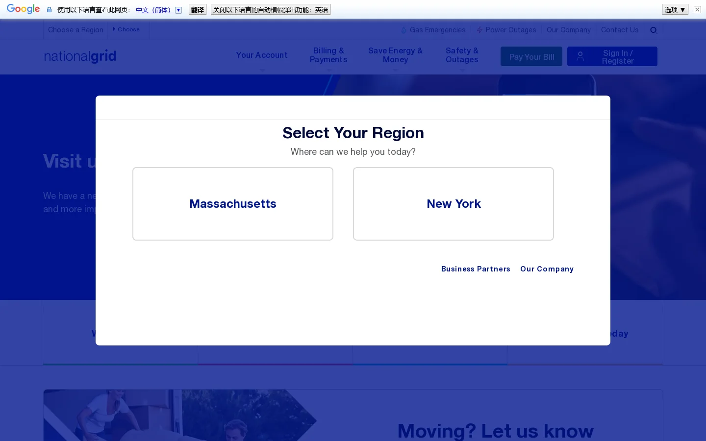 Natural Gas & Electricity | National Grid Homepage screenshot